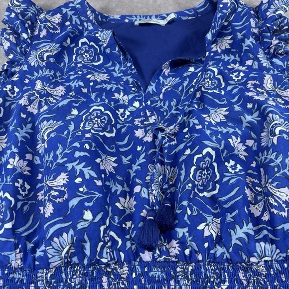 Vineyard Vines Floral Ruffle Sleeve Mini Dress Sz S Ocean Reef Blue Smocked EUC - Picture 6 of 9